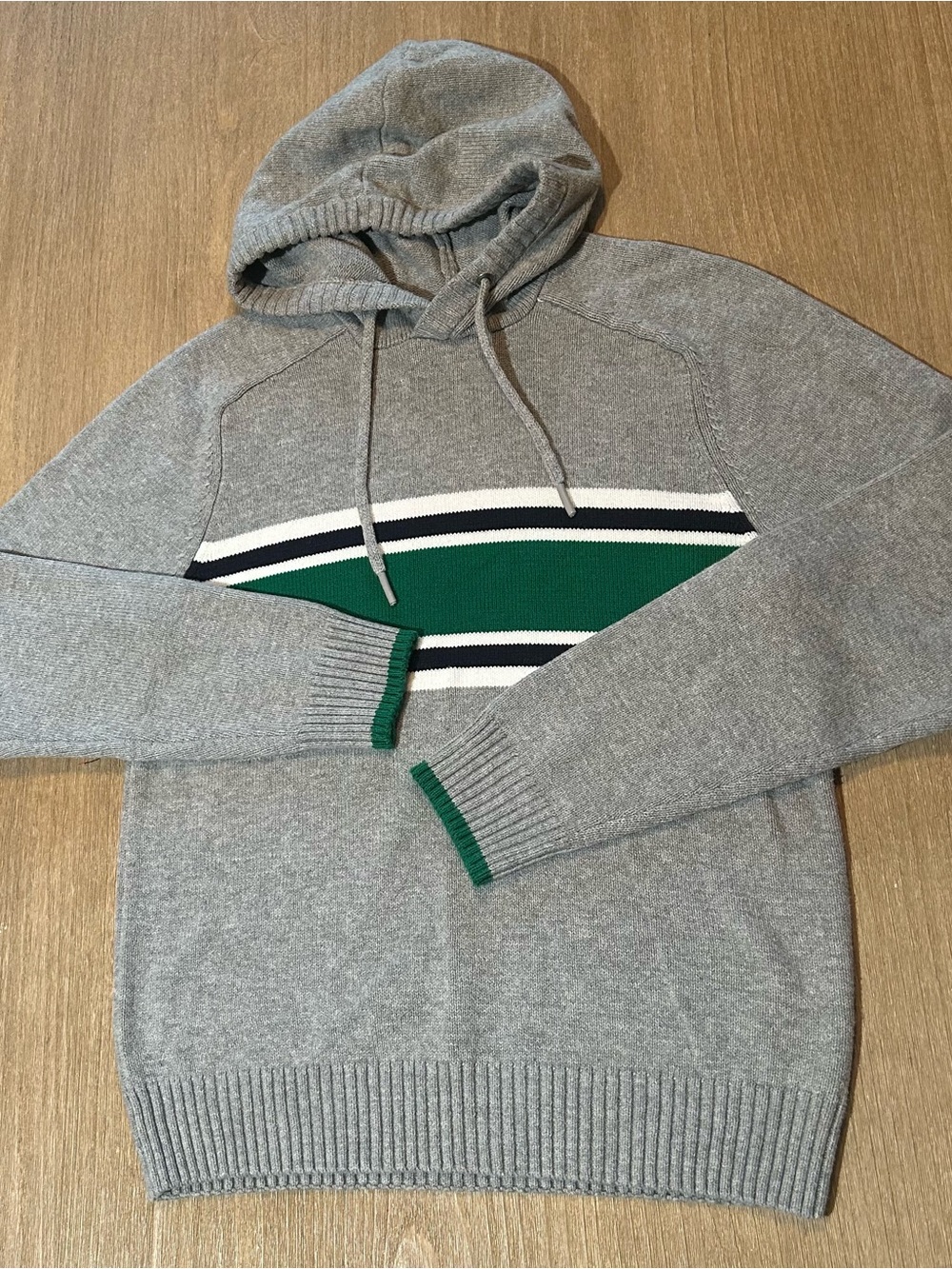 Urban Pipeline Men's Knit Sweater Hoodie Gray Green Chest Stripe - Medium